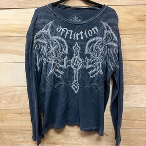Affliction cyber Y2K grunge skull Jesse pinkman distressed thermal long sleeve